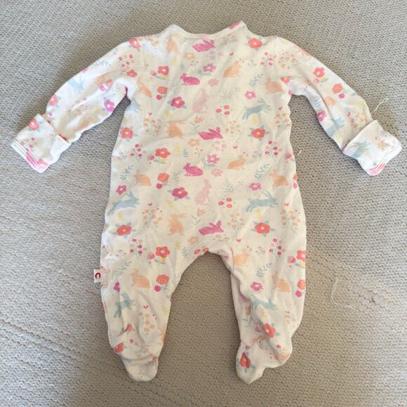 E=MC2 White + Pink Rabbit Print Spring Magnetic Closure Footed Sleeper 0 to 3 M - Picture 3 of 4